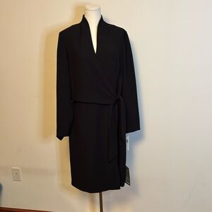 Classic Black Wrap Midi Dress with Tie Waist